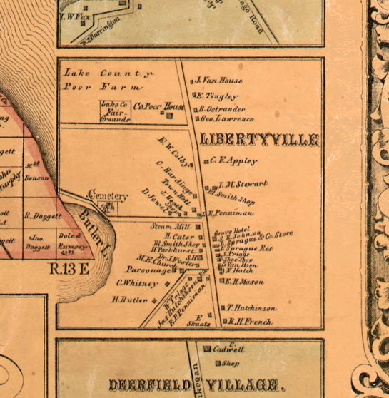 Libertyville Village - Lake Co., Illinois 1861 Old Town Map Custom Print - Lake Co.