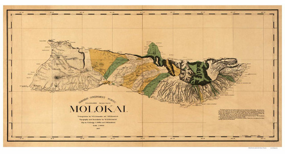 Island of Molokai - Hawaii 1897 Old Map Reprint