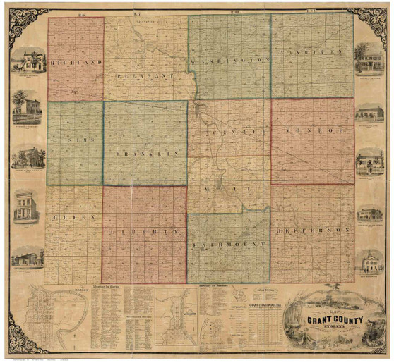 Grant County, Indiana 1861 - Old Map Reprint