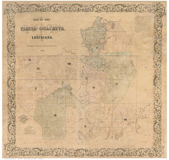 Ouachita Parish Louisiana 1858 - Old Map Reprint