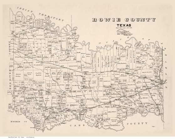 Bowie County Texas 1894 - Old Map Reprint