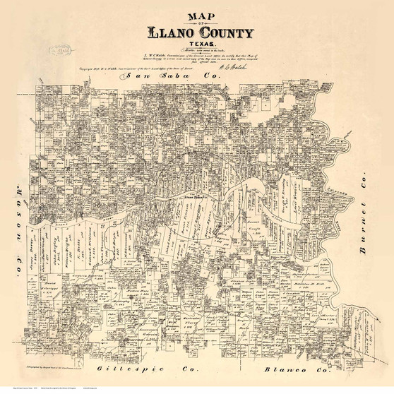 Llano County Texas 1879 - Old Map Reprint