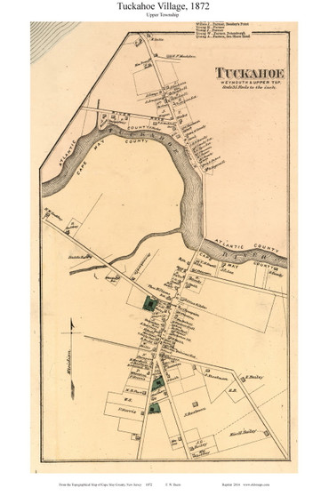 Tuckahoe Village - Upper Township, New Jersey 1872 Old Town Map Custom Print - Cape May Co.