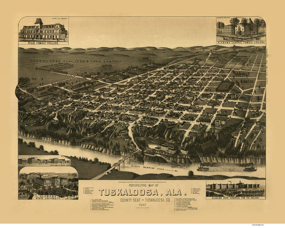 Tuskaloosa, Alabama 1887 Bird's Eye View
