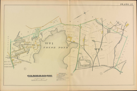Cambridge Ward 6 Fresh Pond Plate 27, 1886 - Old Street Map Reprint -Cambridge 1886 Atlas
