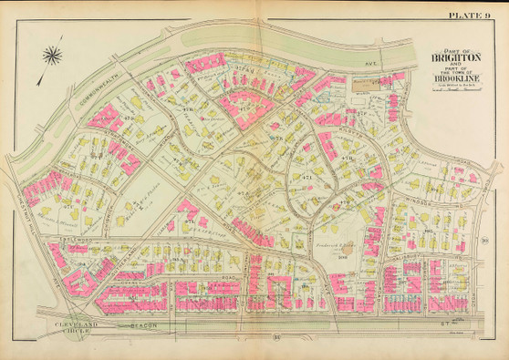 Plate 9, Sutherland Road, 1927 - Old Street Map Reprint - Cleveland Circle, Commonwealth Aveue, Corey Road, Beacon Street, Chestnut Hill Avenue - Brookline 1927 Atlas