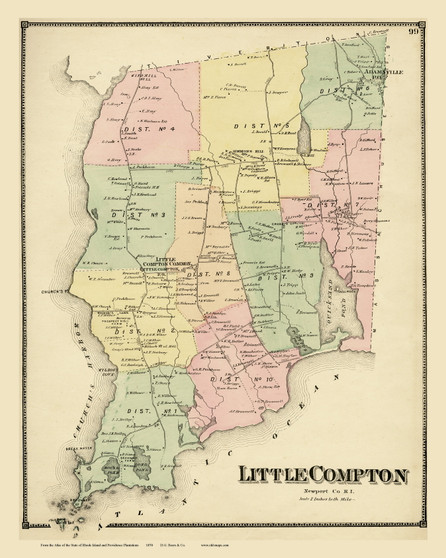 Little Compton, Rhode Island 1870 - Old Town Map Reprint