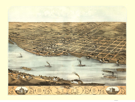 Lyons, Iowa 1868 Bird's Eye View