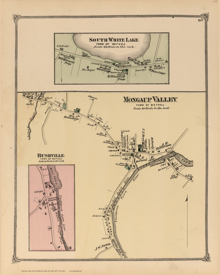 Mongaup Valley, South White Lake and Bushville, New York 1875 - Old Town Map Reprint - Sullivan Co. Atlas