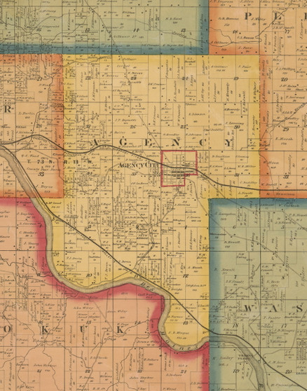 Agency, Iowa 1870 Old Town Map Custom Print - Wapello Co.