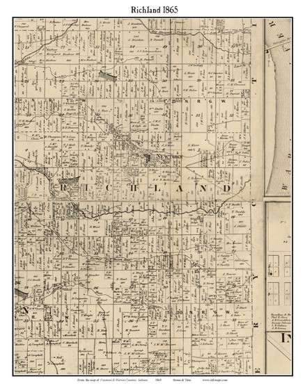 Richland, Indiana 1865 Old Town Map Custom Print - Fountain Co.