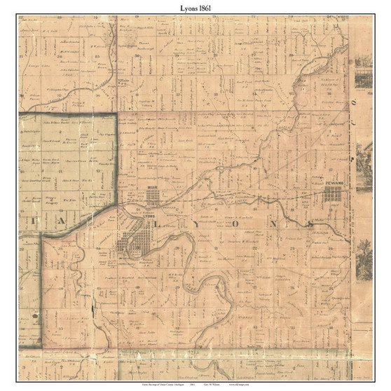 Lyons, Michigan 1861 Old Town Map Custom Print - Ionia Co.