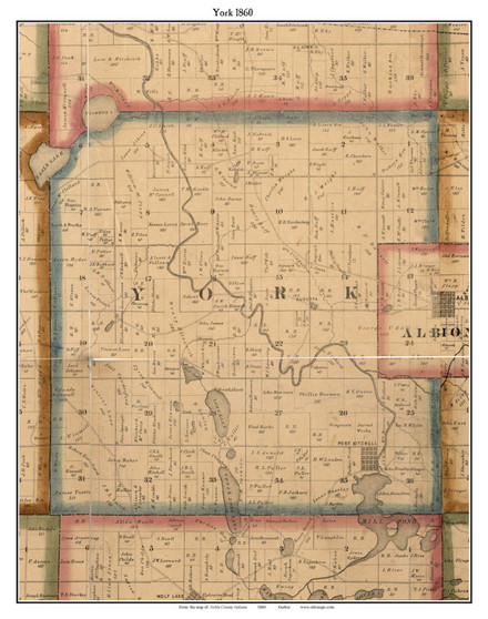 York, Indiana 1860 Old Town Map Custom Print - Noble Co.