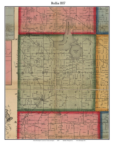 Rollin, Michigan 1857 Old Town Map Custom Print - Lenawee Co.