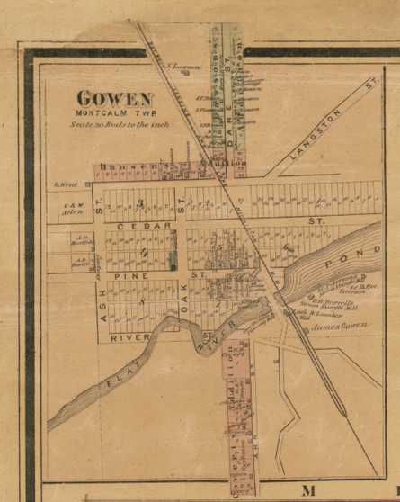 Gowen Village, Montcalm, Michigan 1875 Old Town Map Custom Print - Montcalm Co.