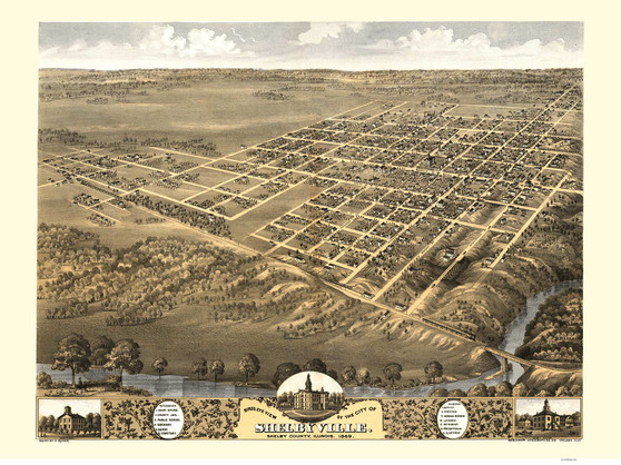 Shelbyville , Illinois 1869 Bird's Eye View