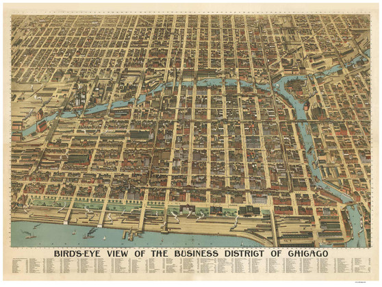 Chicago, Illinois 1898 Bird's Eye View of the Business District