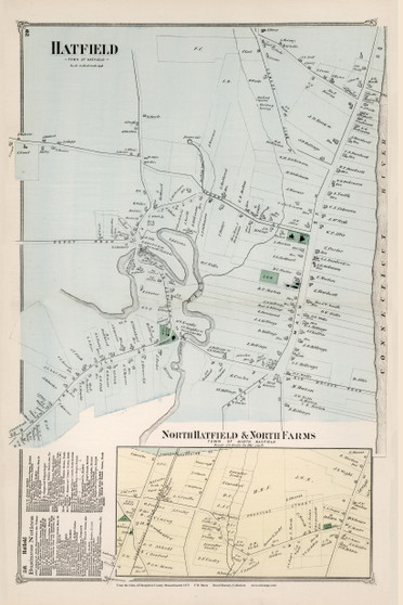 Hatfield Village, Massachusetts 1873 Old Town Map Reprint - Hampshire Co.