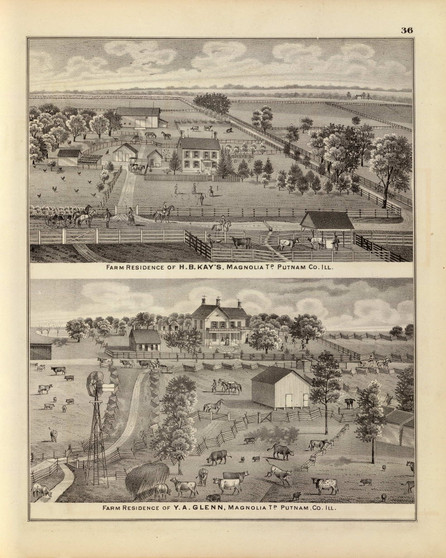 Kay Residence & other Pictures, 1876 Illinois - Old Map Reprint - Warner & Beers Illinois State Atlas