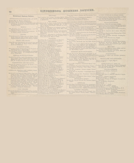 Kinderhook Businesss Notices, New York 1873 - Old Town Map Reprint - Columbia Co. Atlas