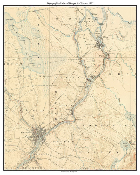 Bangor & Oldtown 1902 - Custom USGS Old Topo Map - Maine
