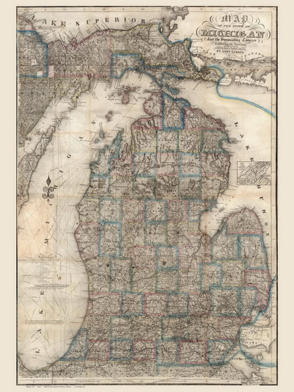 Michigan 1853 Farmer - Old State Map Reprint