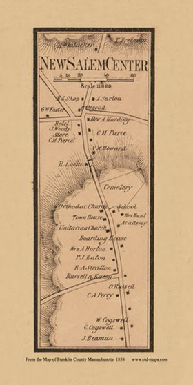New Salem Center - New Salem Massachusetts 1858 Old Town Map Custom Print - Franklin Co.