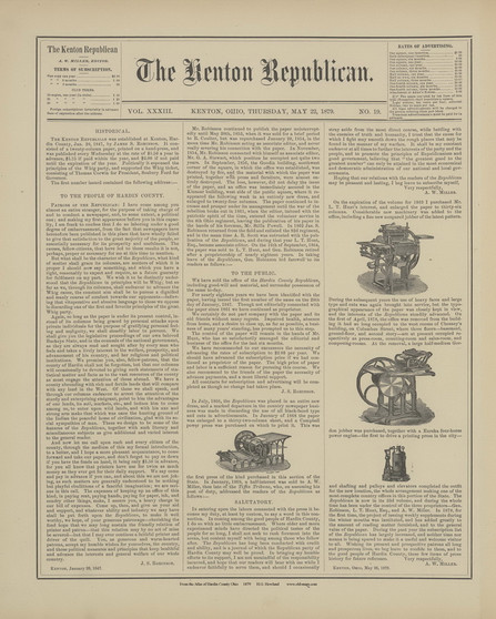 The Kenton Republican Newspaper - Ohio 1879 Old Town Map Custom Reprint - Hardin Co. Atlas 50