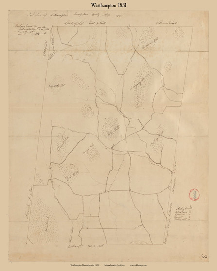 Westhampton, Massachusetts 1831 Old Town Map Reprint - Roads Place Names  Massachusetts Archives