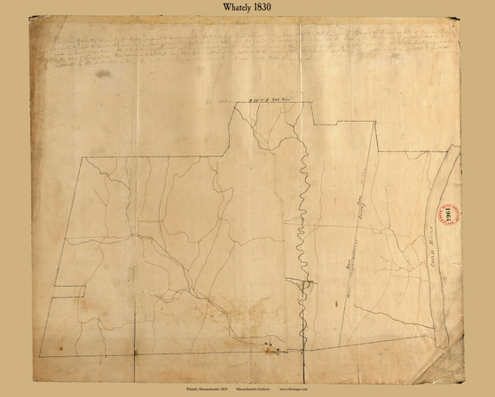 Whately, Massachusetts 1830 Old Town Map Reprint - Roads Place Names  Massachusetts Archives