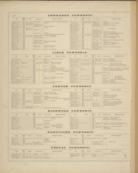 Business Directories - Chenango, Lisle, Fenton, Kirkwood, Nanticoke, Vestal, New York 1876 - Old Town Map Reprint - Broome Co. Atlas 116