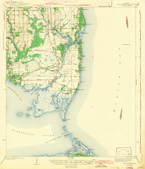Cedar Point, Alabama 1943 (1943) USGS Old Topo Map Reprint 15x15 AL Quad 305526