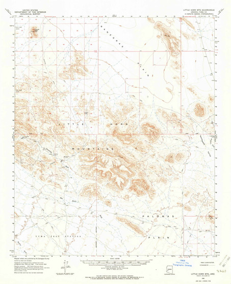 Little Horn Mountains, Arizona 1962 (1963) USGS Old Topo Map Reprint 15x15 AZ Quad 314755