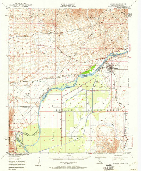 Parker, Arizona 1949 (1960) USGS Old Topo Map Reprint 15x15 AZ Quad 298487