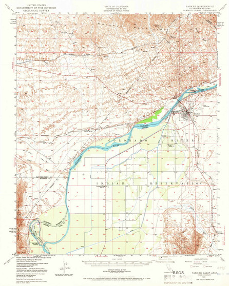 Parker, Arizona 1949 (1966) USGS Old Topo Map Reprint 15x15 AZ Quad 298488