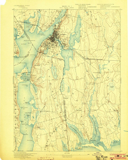 Fall River, Massachusetts 1893 (1903) USGS Old Topo Map Reprint 15x15 MA Quad 352618