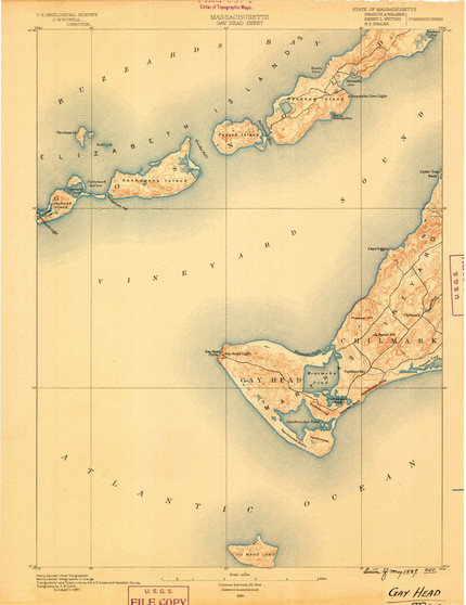 Gay Head, Massachusetts 1889 (1889) USGS Old Topo Map Reprint 15x15 MA Quad 352684