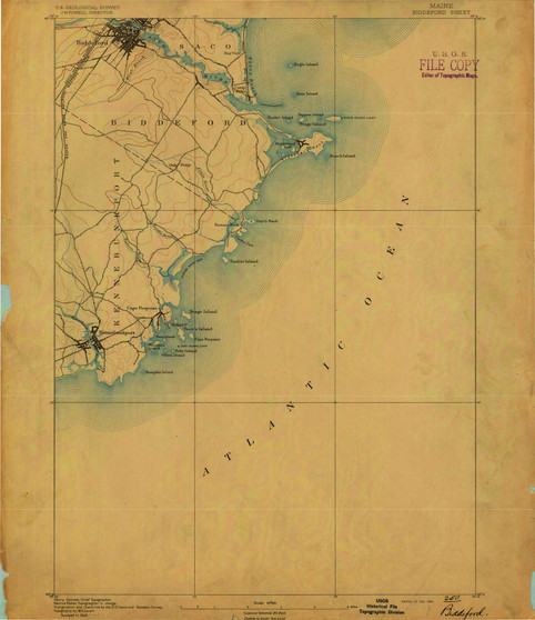 Biddeford, Maine 1891 (1891) USGS Old Topo Map Reprint 15x15 ME Quad 807386