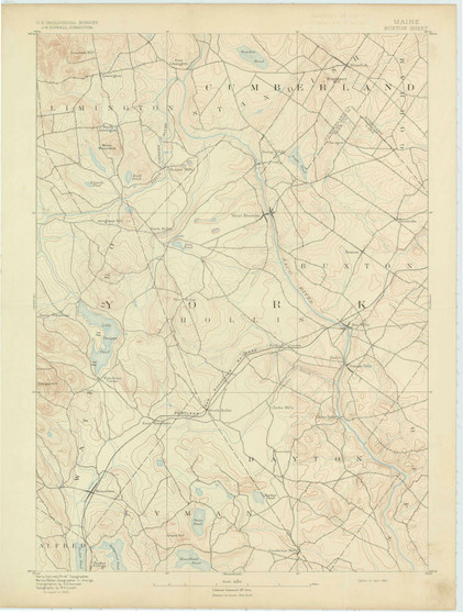 Buxton, Maine 1893 (1893) USGS Old Topo Map Reprint 15x15 ME Quad 306503