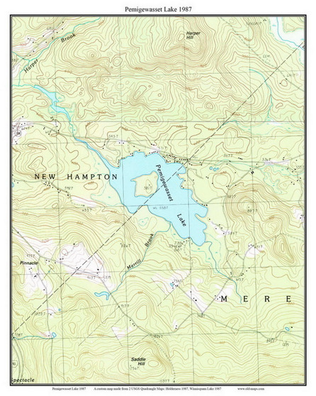 Pemigewasset Lake 1987 - Custom USGS Old Topo Map - New Hampshire - Lake Winnipesaukee Area