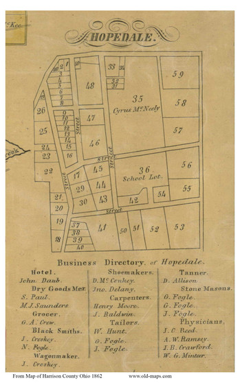 Hopedale - Green, Ohio 1862 Old Town Map Custom Print - Harrison Co.