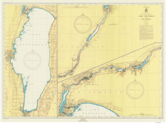 Lake Winnebago and Fox River 1947 Lake Michigan Harbor Chart Reprint Great Lakes 7 - 726