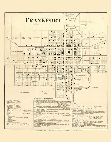 Frankfort Village,  Jackson, Indiana 1865 Old Town Map Custom Print - Boone & Clinton Co.