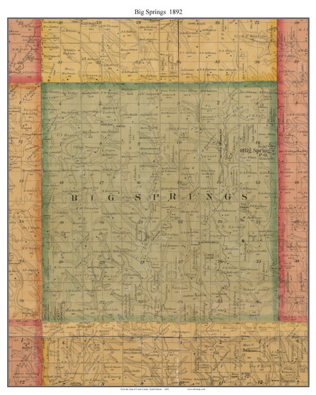 Big Springs, South Dakota 1892 Old Town Map Custom Print - Union Co.