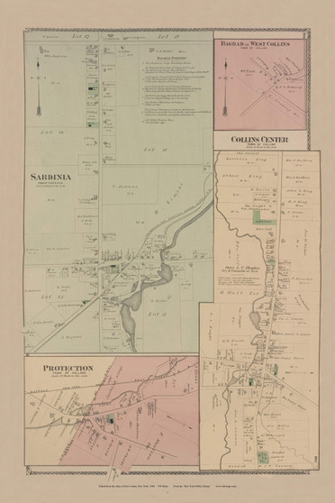 Sardinia, Collins Center Protection, Bagdad or West Collins, New York 1880 - Old Town Map Reprint - Erie Co. Atlas 164-65