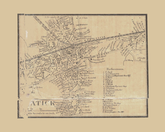 Natick Village Massachusetts 1856 Old Town Map Custom Print - Middlesex Co.