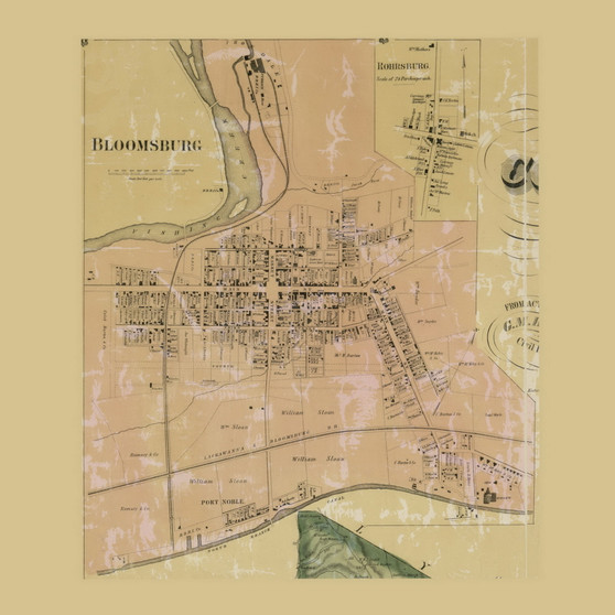 Bloomsburg Village,  Bloom Township, Pennsylvania 1860 Old Town Map Custom Print - Columbia Co.