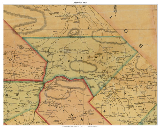 Greenwich Township, Pennsylvania 1854 Old Town Map Custom Print - Berks Co.