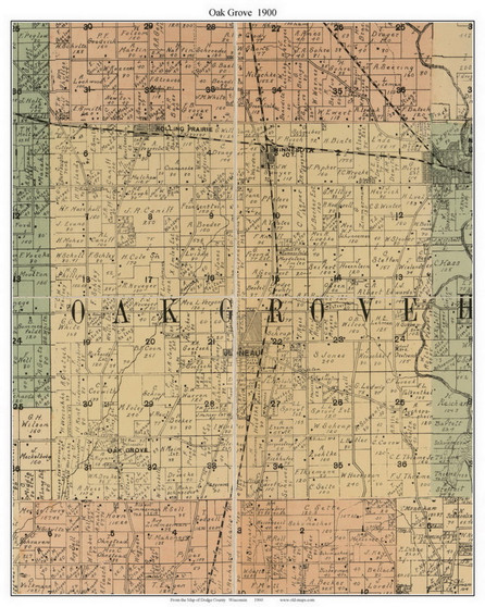 Oak Grove, Wisconsin 1900 Old Town Map Custom Print - Dodge Co.