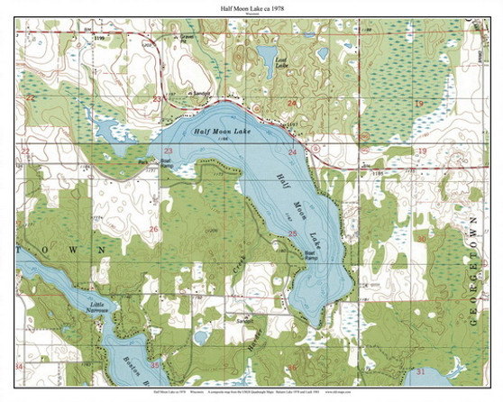 Half Moon Lake 1978 - Custom USGS Old Topo Map - Wisconsin 5